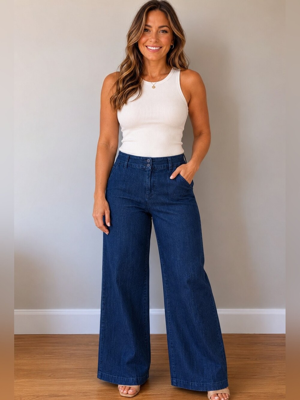 Focus 2000 Dark Blue Wide-Leg Pants